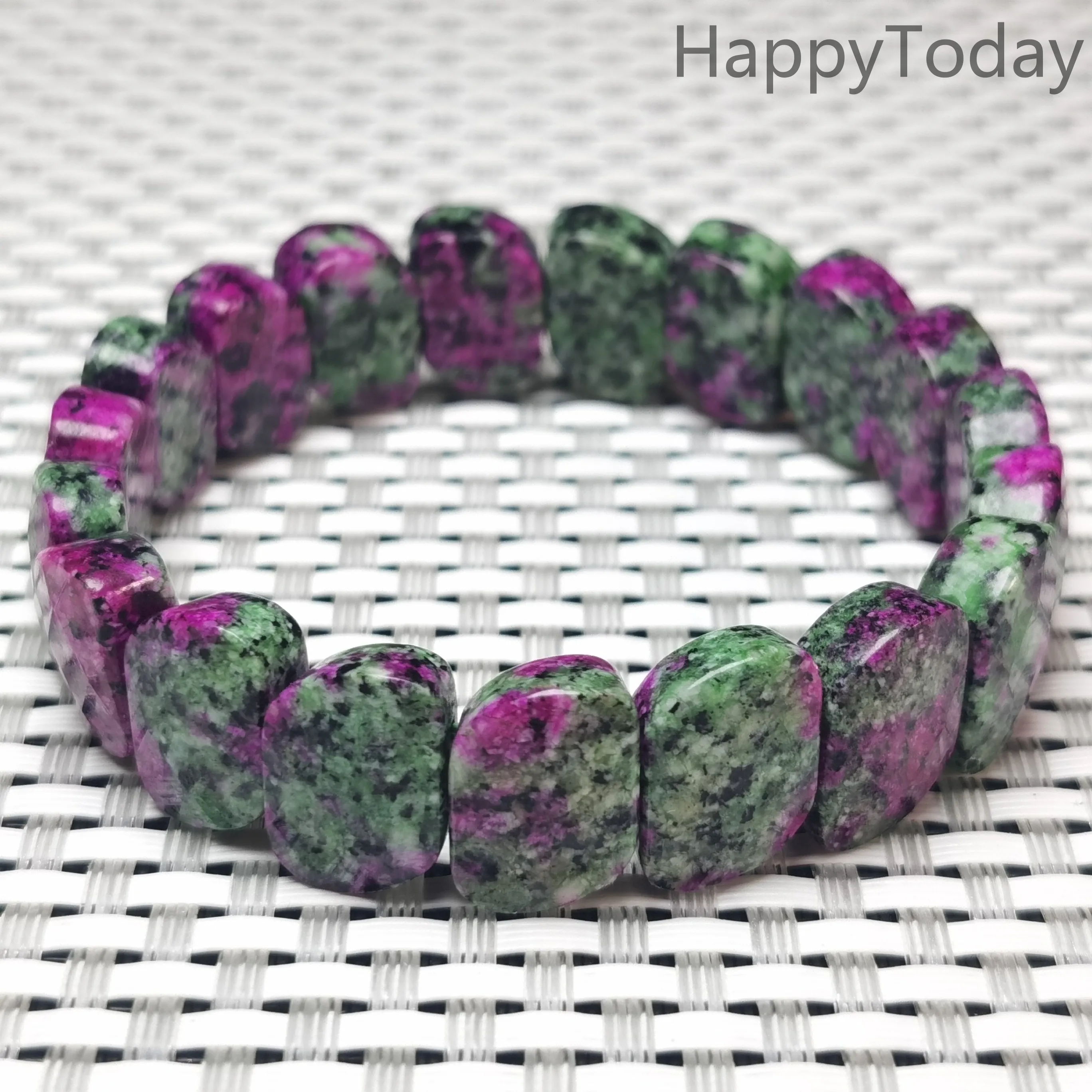 

High quality ruby in zoisite "S" shape Bracelets Geometry Long Beaded Stone Wrap Bracelet Elastic Bangle