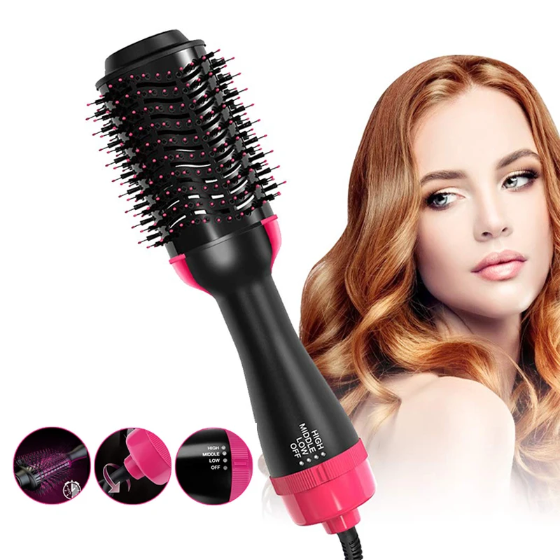 One Step Hair Straightener Curler Electric Blower Negative Ion Hair Styling Device 3 Levels Temperature Use For Wet & Dry Hair