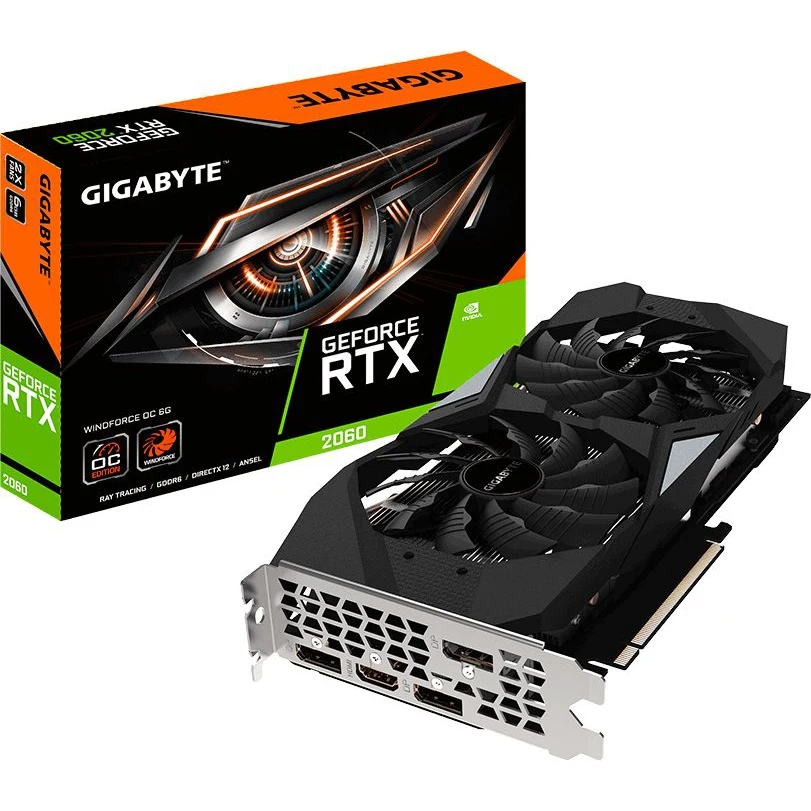 Gigabyte PCI-E GV-N2060WF2OC-6GD NV RTX2060 6144 MB 192b GDDR6 1680/14000/HDMIx1/DPx3/HDCP