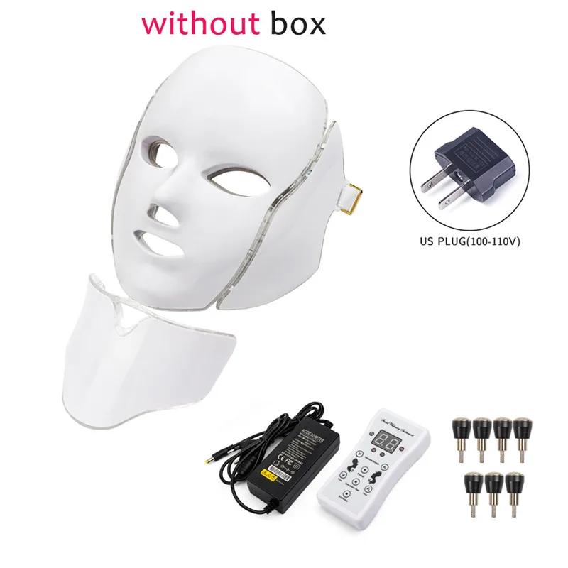US Plug withoutbox 7 цветов светильник светодиодный маска для лица с омоложением кожи шеи уход за лицом Лечение Красота анти акне терапия отбеливающий инструмент - Цвет: US Plug withoutbox