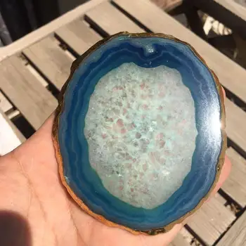 

Natural Blue Agate Geode Slice adiabatic Cup Mat Crystal Plate Jade Carnelian Coaster Mineral Specimen home Decoration Gift