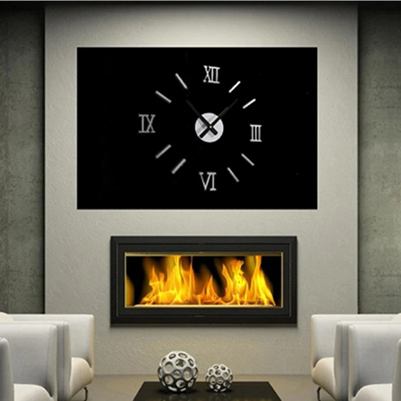 3D DIY настенные часы Наклейка римские цифры бескаркасные большие акриловые зеркальная поверхность домашний офис школа Настенный декор