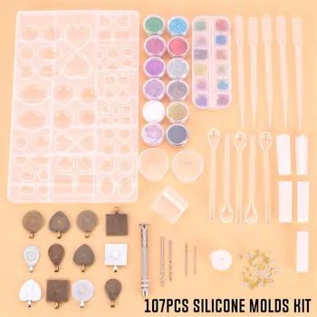 

107Pcs DIY Jewelry Earring Pendant Trays Casting Molds Tools Set Silicone Jewelry Resin Molds With hundreds Designs