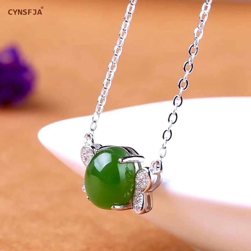 CYNSFJA Реал Certified(Hetian) нефрита Jade Jasper 925 пробы серебро ювелирные амулеты талисманы зеленый нефритовый кулон лучшие подарки