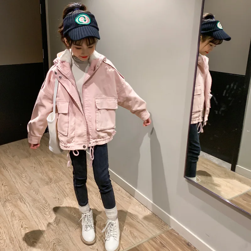 

2019 New Style Fashionable CHILDREN'S Jacket Girls Winter Big Boy Children plus Velvet Thick Cotton Trench Coat Fashion Children