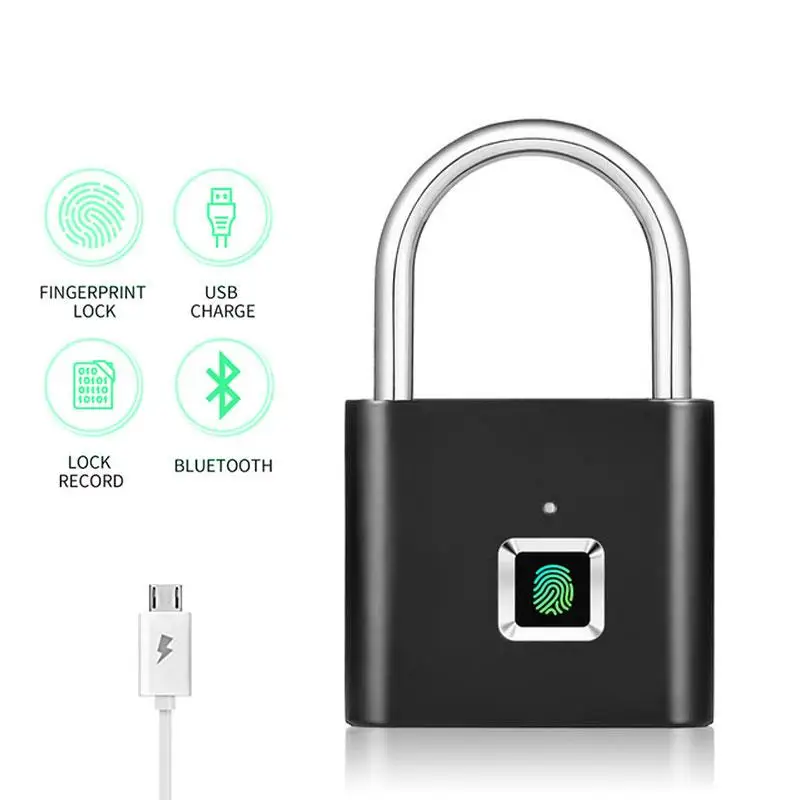 

Zinc Alloy Fingerprint Padlock Intellgent Charging USB Small Padlock Suitcase Locker