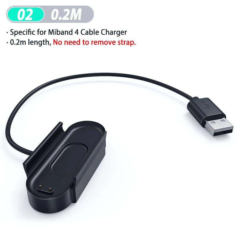 02---0.2m Портативный usb-кабель для зарядки mi Band 4, умный ремешок, зарядное устройство, адаптер, провод, зарядный зажим для Xiao mi band 4 mi Band 4, NFC зарядка - Цвет: 02---0.2m
