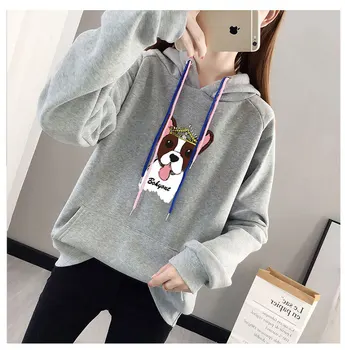 

Women Hooded Women 2019 Patchwork cat ear Long Sleeve Print Kangaroo Pocket Hooded pullovers