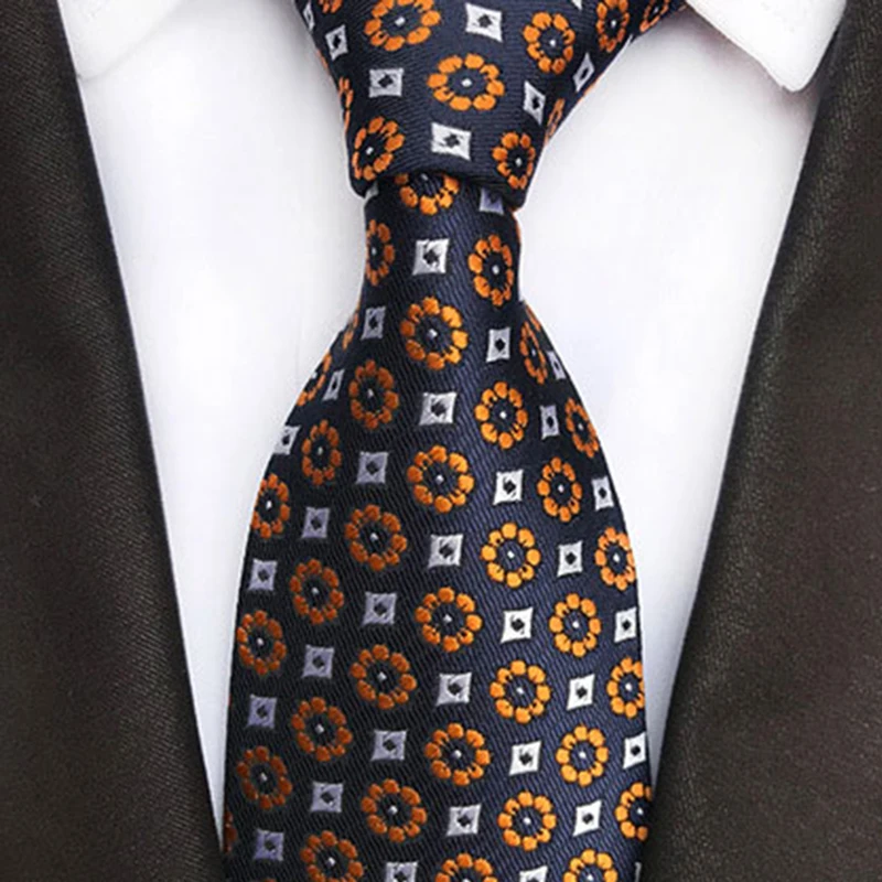 Classic 8cm Silk Men Tie Red Yellow Floral Paisley Jacquard Necktie neck tie