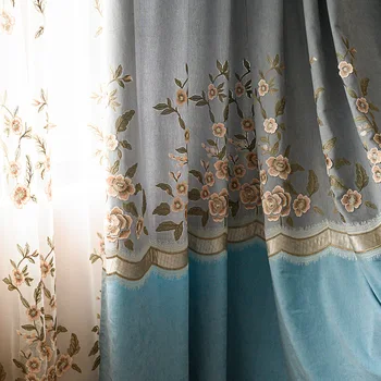 

European-style thick chenille embroidered 3D embossed living room curtain fabric luxury blackout bedroom curtains Panels ZH201#3