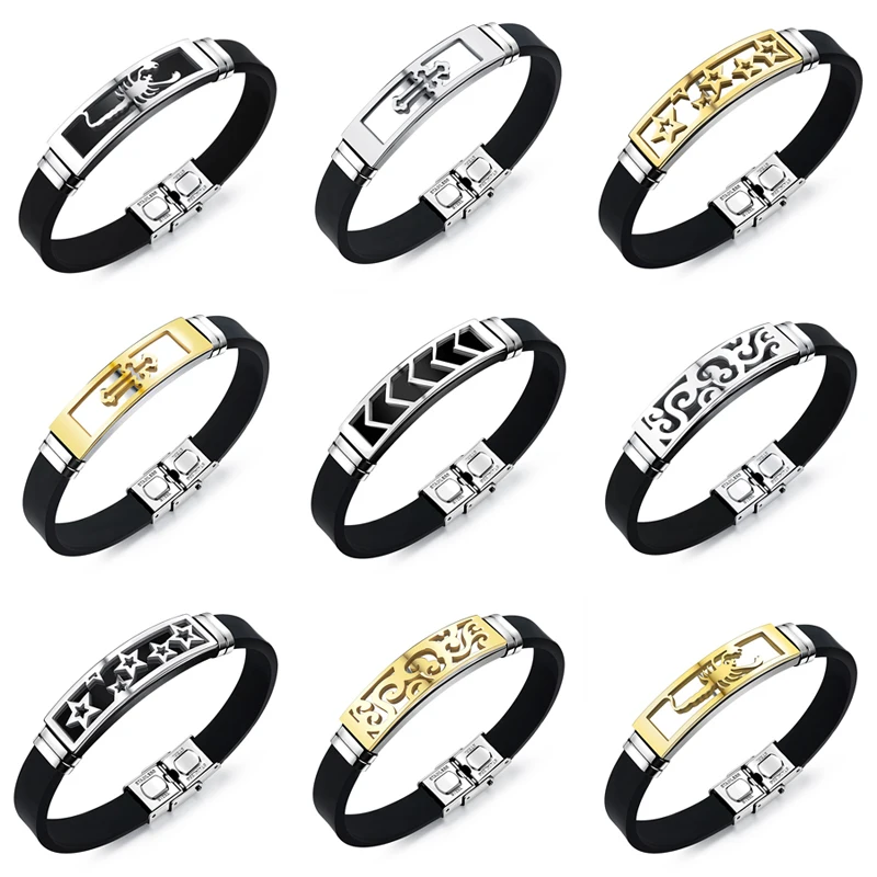 

Bracelet Bangle Fashion Trendy Style Jewellery For Men Silicone Handmade Stainless Steel Scorpion Cross Decoration Wrist Band