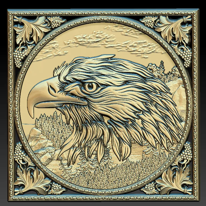 eagle in frame 3d model relief for cnc carving engraving STL file format - decor square panel stl 3D carved | Инструменты