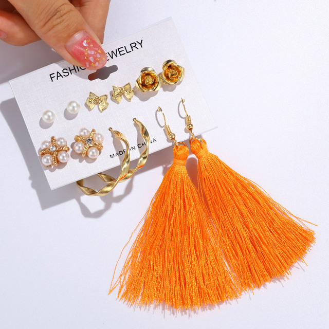 Tassel Earrings For Women Boho Acrylic Earrings Crystal Set Long Shell Stud Earring 2020 Brincos Female Fashion Jewelry