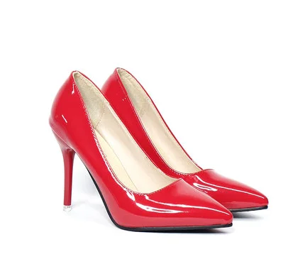 Женская обувь на высоком каблуке; zapatos mujer tacon femeninos; свадебные вечерние туфли-лодочки с острым носком на шпильке; Цвет зеленый, красный, кофейный; размера плюс 45, 44, 3 - Цвет: red 10cm