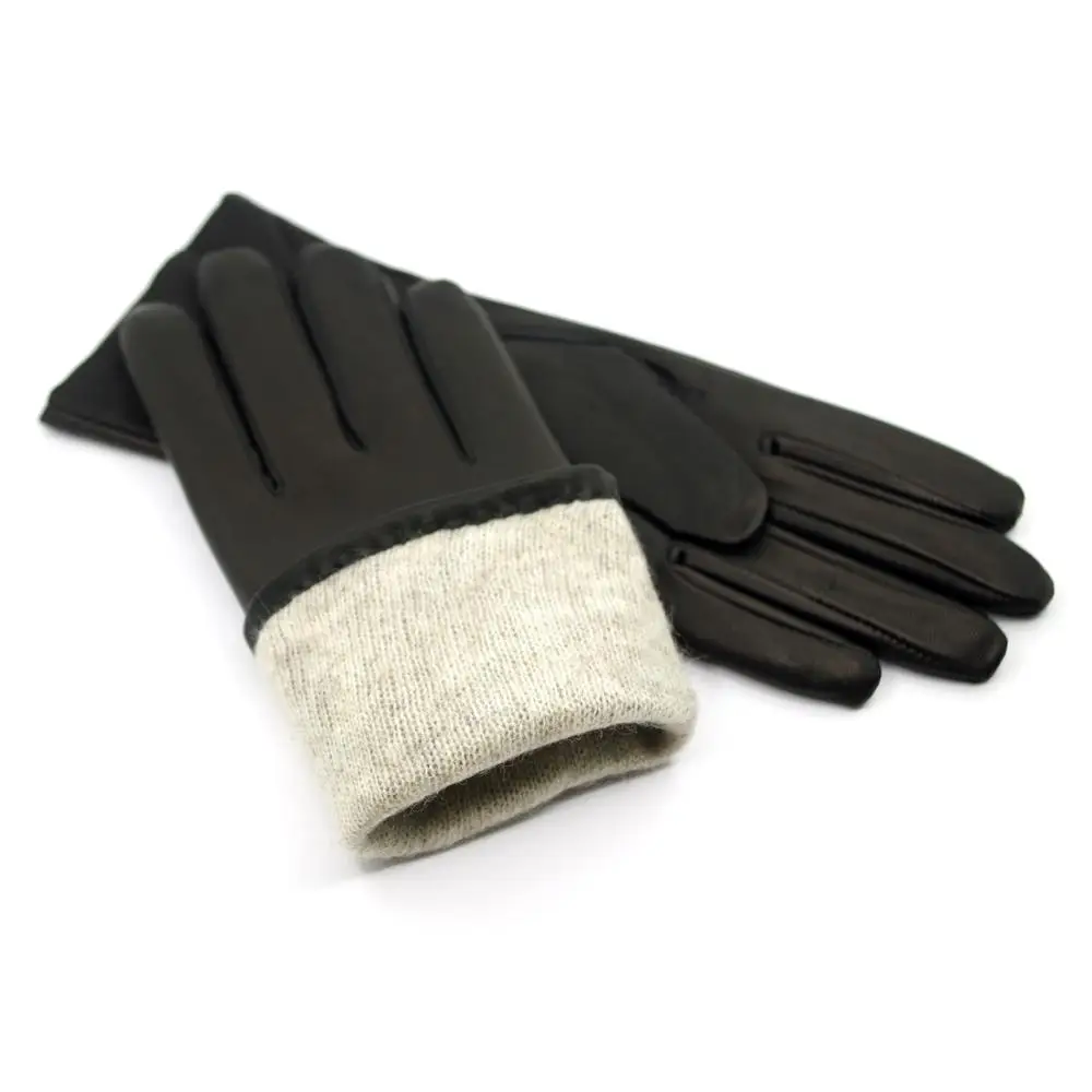 Harssidanzar женские роскошные итальянские кожаные перчатки из овчины винтажные обработанные кашемировые с подкладкой - Цвет: Black(Lambskin)