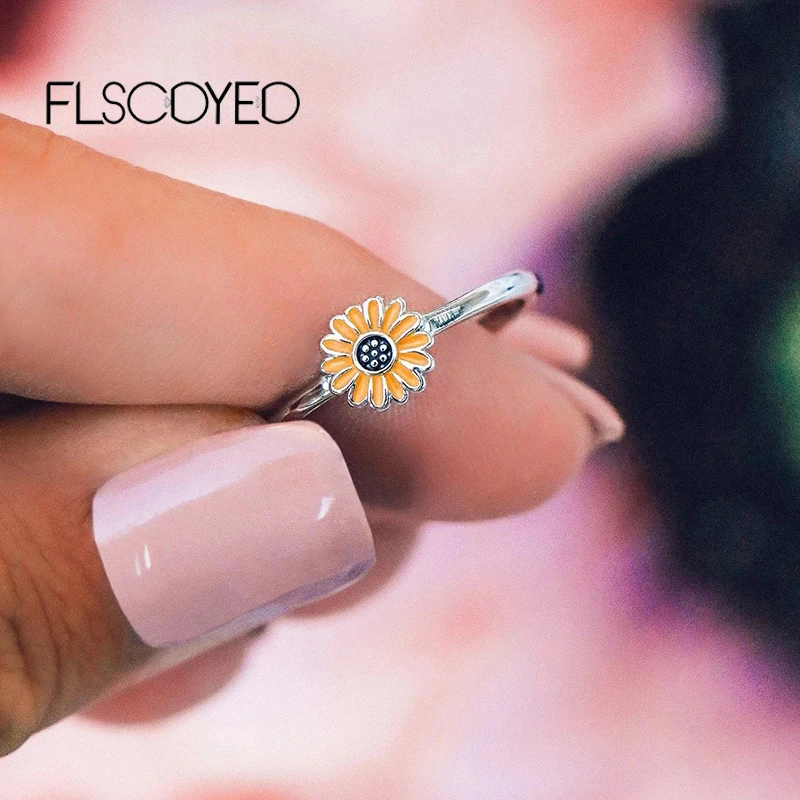 FLSCDYED Fashion Enamel Daisy Small Rings for Women Cute Sun Flower Finger Ring Statement 2020 Birthday Gift | Украшения и