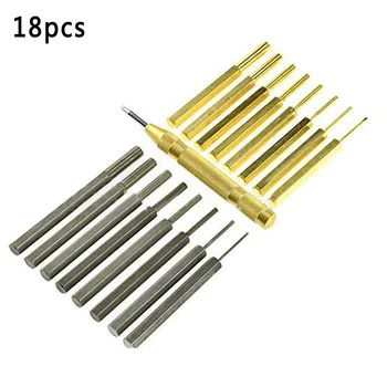 

18 Pcs Brass/ Steel Punch Set With Automatic Pin Center & Storage Pouch Durable