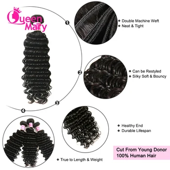 Brazilian Deep Wave Bundles With Closure Non Remy Human Hair 3 and 4 Bundles With Lace Closure Queen Mary Human Hair Extensions 4
