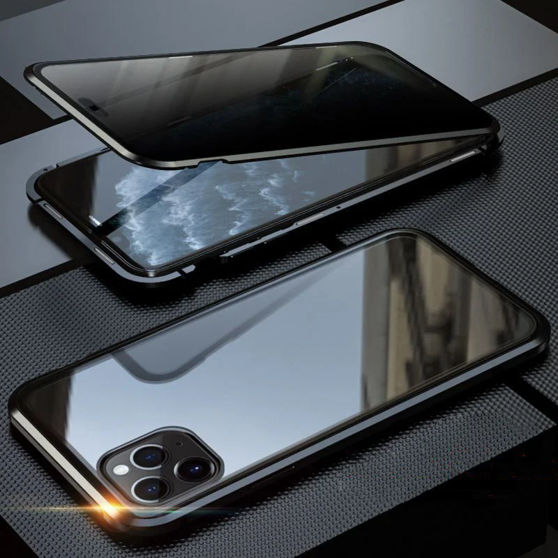 Черный Для iPhone 11 Pro MAX анти-писк чехол для телефона Магнитная Адсорбция двустороннее стекло все включено крышка - Цвет: Черный