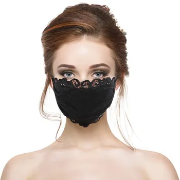 

1Pcs Adult Fashion Ladies Black Flower Embroidery Lace Adjustable Mesh Thin Breathable Face Mask Reusable Outdoor Facemask маска