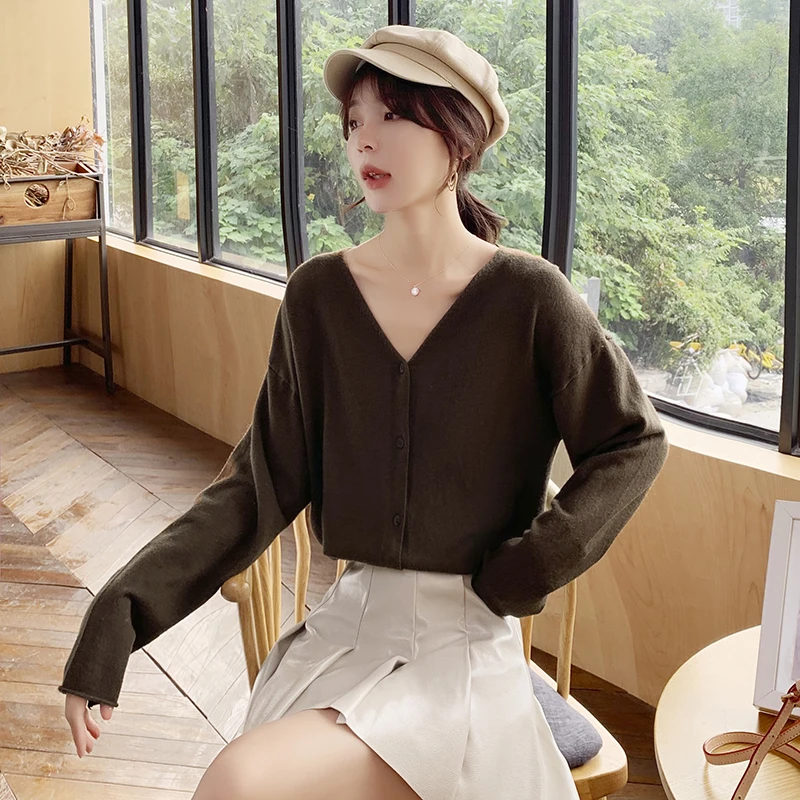 

COIGARSAM Korea Style Shirt Womens tops New Spring Office Lady Full Sleeve Chiffon Solid Loose Women shirts Brown Apricot 258