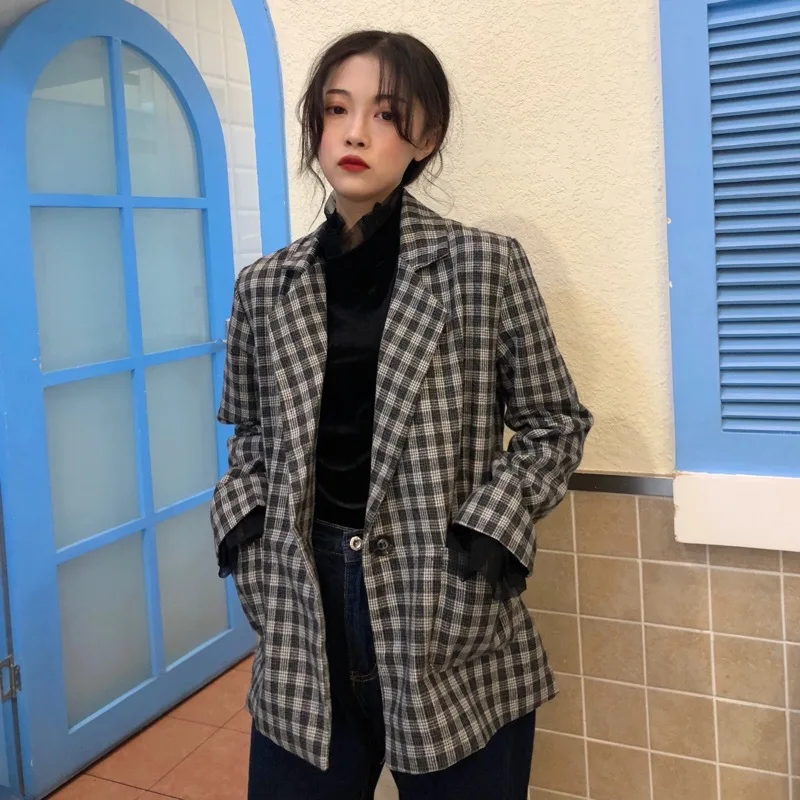 

Spring And Autumn 2019 New Style Korean-style Casual Plaid Small Suit Women's Network Red Suit British Style Loose-Fit Coat Fash