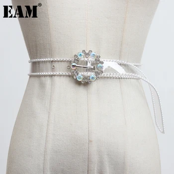 

[EAM] PVC Rhinestones Split Joint Long Wide Belt Personality Women New Fashion Tide All-match Spring Autumn 2020 1DA360