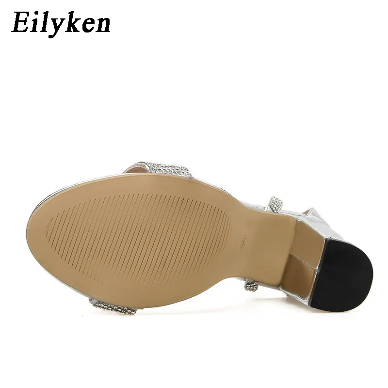 Eilyken/ г.; летние модные женские босоножки на высоком каблуке с кристаллами; пикантная женская обувь для вечеринок на квадратном каблуке с ремешком и пряжкой на щиколотке; Sandalie