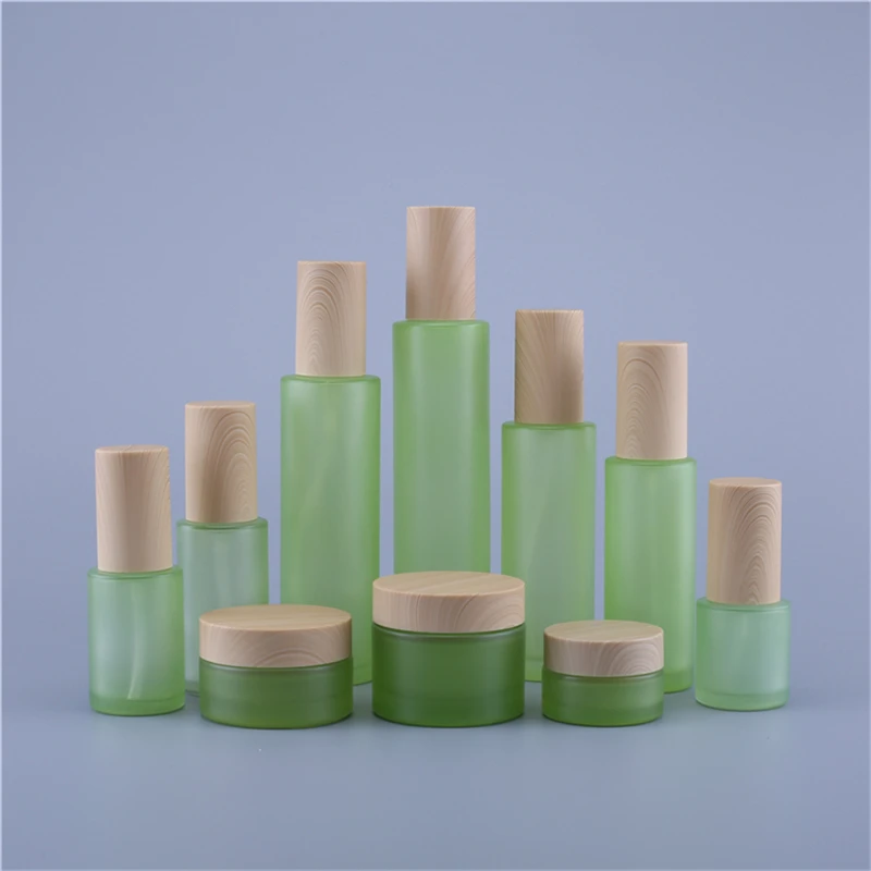 5pcs 20ml120ml Herb Green Skin Care Cosmetic Package Glass Bottle For
