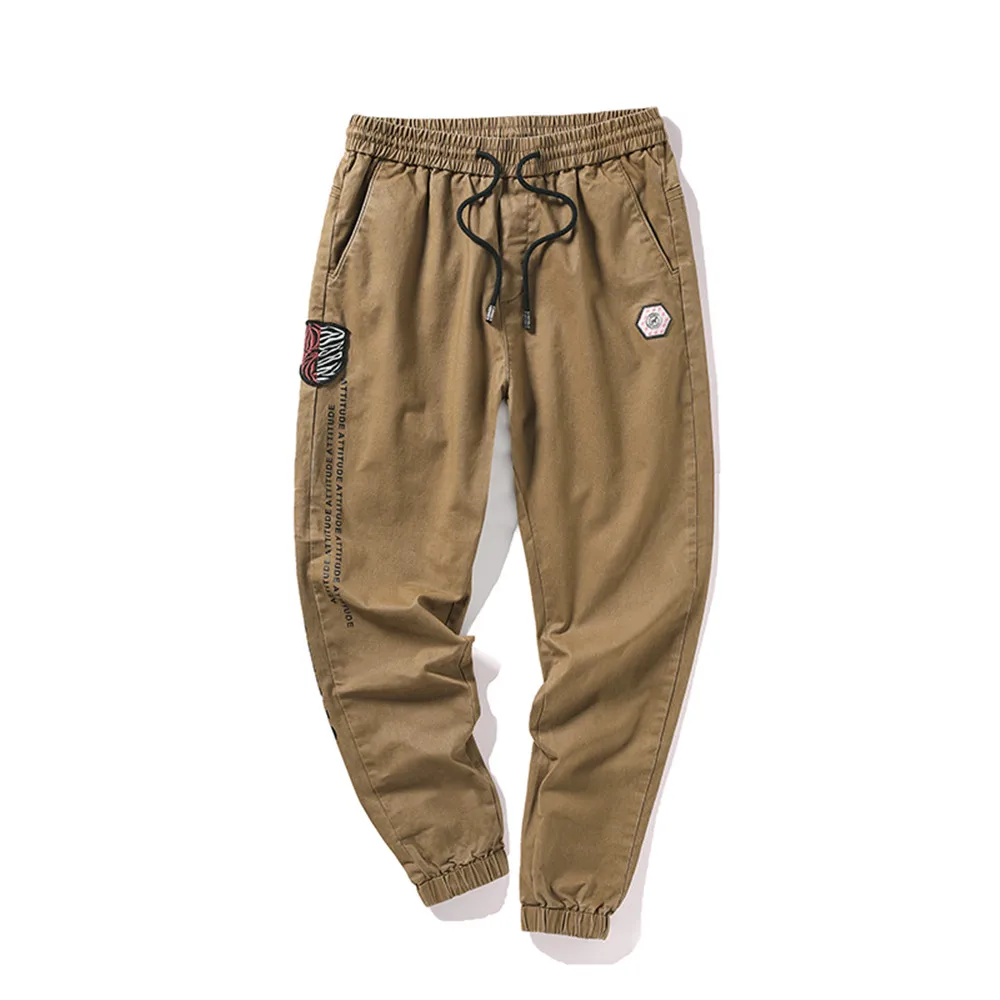 Khaki WWKK мужские Новые широкие спортивные свободные штаны армейский зеленый удобный Свободный шнурок одежда эластичный пояс Капри эластичные джоггеры - Цвет: Khaki