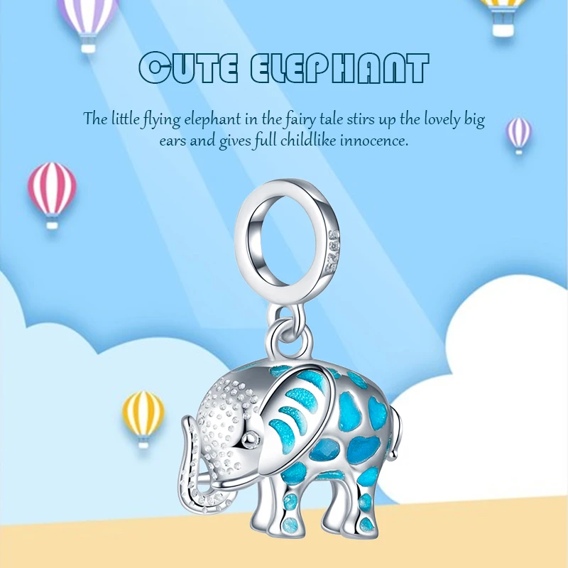 Xiaojing Glow in the Dark Elephant Charm 925 Sterling Silver Fit Original Pandora Bracelets Fashion Jewelry Making Gift for Mom | Украшения