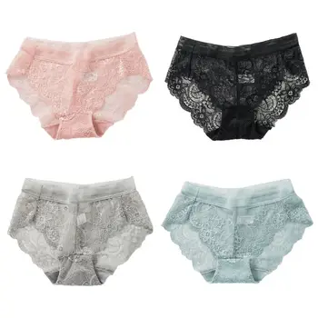 

Women Invisible Seamless Underwear Mid Rise Sexy Hollow Out Floral Lace Panties Female Cotton Crotch Ultra-Thin Lingerie Briefs