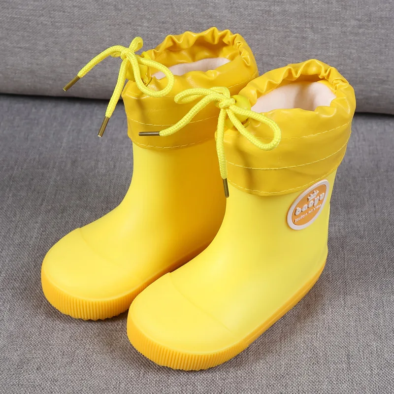 12SH069-Yellow Непромокаемые сапоги для девочек с милым рисунком; детские резиновые сапоги; Kalosze Dla Dzieci; Водонепроницаемая детская обувь; детские зимние сапоги - Цвет: 12SH069-Yellow