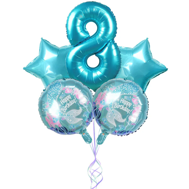1 Набор вечерние шары Русалочки с декором в тему океана, баннер на день рождения, 32 дюйма, фольгированные шары с цифрами для детского душа, декоративные принадлежности