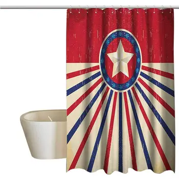 

Texas Star Funny Shower Curtain Vintage Stripes and Grunge Liberty and Freedom Themed USA Image Fabric Shower Curtains for