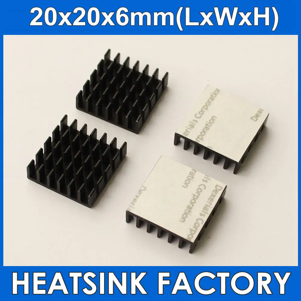 Lot 20x20x6 mm Radiador de Alumínio Dissipador de Calor de Extrusão Cooler com Fita Térmica para Lm2596 Lm2577 Lm2576 10 Pcs
