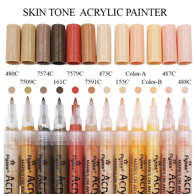 12/28/80Colors Set 0.7MM 2.0MM Acrylic Paint Marker Pen Art Markers Supplies On Rock Glass Canvas Metal Ceramic Mug Wood Plastic 12 Skin Colors-0.7MM