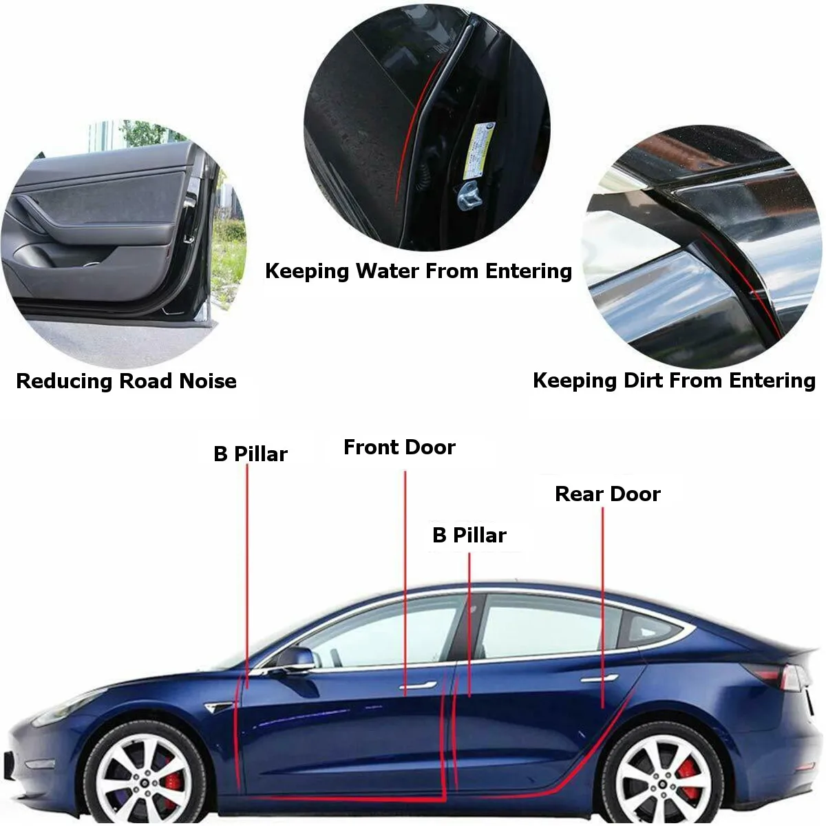 Для Tesla модель 3 уплотнительные полосы резиновые черные пылезащитные водонепроницаемые наружные