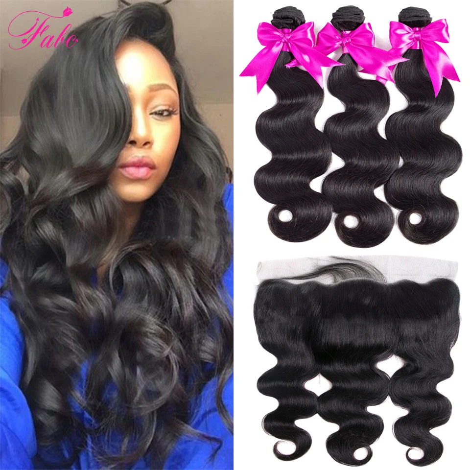 Cheap Fabc Hair Brazilian Body Wave 3 Bundles With Frontal Human Hair Weave Bundles 13x4 Lace Frontal Middle Ratio Non remy