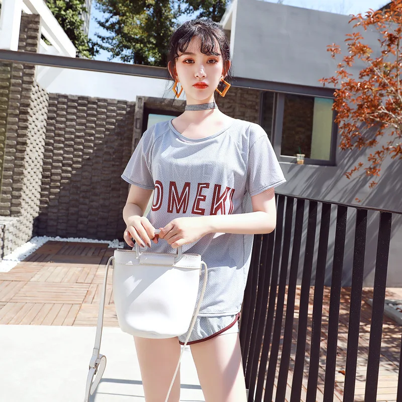 

2019 Hot Springs-Style New Style Athletic Modest Fashion Vest Split Type Three-piece Set Lettered Coat WOMEN'S Swimsuit