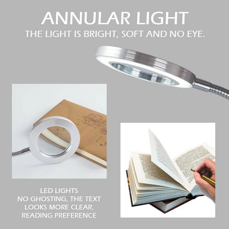Desk Table Top 8X Magnifying Glass Beauty Nail Salon Tattoo Magnifier Lamp Light 
