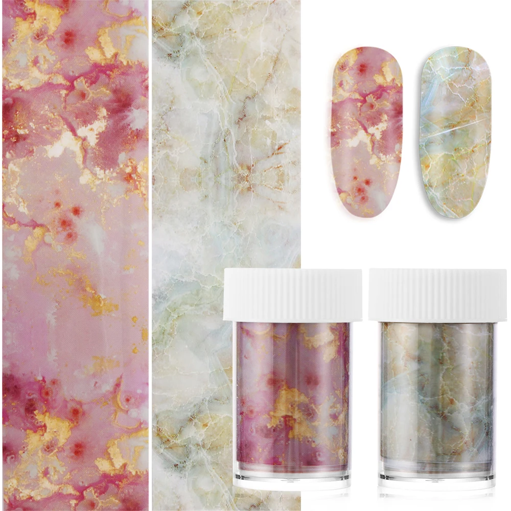 100cm Holographic Decals Pink Marble Nail Foil Sticker Starry Sky Transfer Paper Marble Shining Nail Art Decal Gel Slider