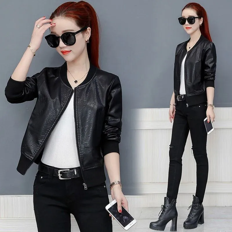 

Short leather jacket New Korean PU Baseball Jacket cardigan for women in autumn and winter