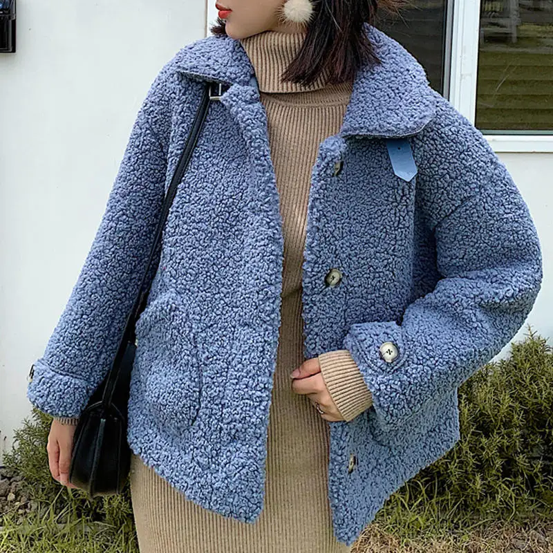 blue coat women RealShe зимняя куртка для женщин с лацканами и длинными рукавами, пуговицами и карманами, шерстяные пальто и куртки для женщин, осенне-зимнее повседневное шерстяное пальто для женщин - Цвет: blue coat women