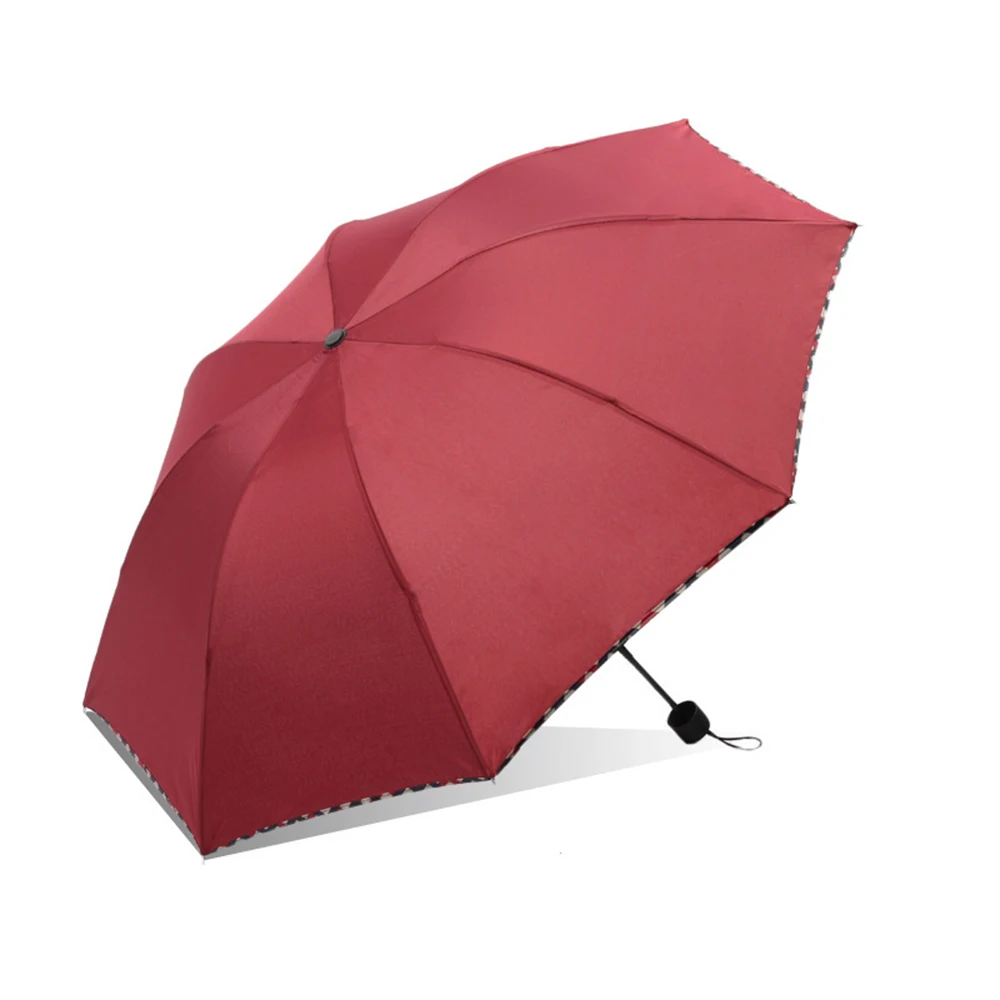 Plaid Edging Simple Umbrella Manual Tri-fold Umbrella Women Man Universal Business Umbrella 55 cm 8 Bones Solid Color Rain Gear