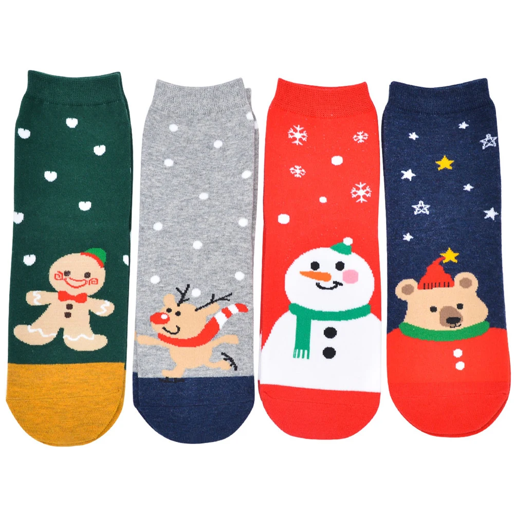 4 пары рождественских носков женские зимние носки унисекс с рисунком вечерние теплые носки с принтом оленя одежда Calcetines Mujer