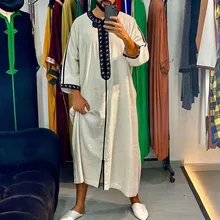 

Panjabi Dress For Men Muslim Islamic Kaftan Arab Fashion Striped Cool Man Oversized Loose Long Robe Dubai Saudi Arab Plus Size