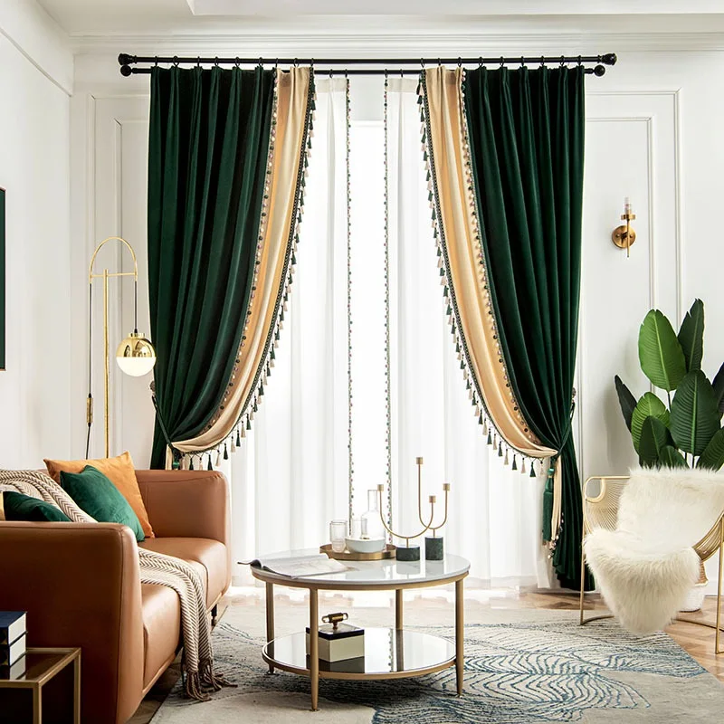 best Curtains American Light Luxury Style Peacock Green Curtains For Living Room Bedroom Velvet Blackout Curtains Treatment Decoration Custom room darkening curtains Curtains