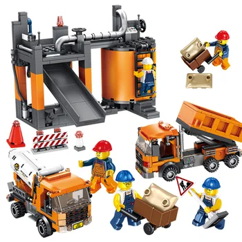 

City Engineering Vehicle Building Blocks Excavator Forklift Crane Mixer Loading Truck Unloading Lorry Construction Bricks Toys