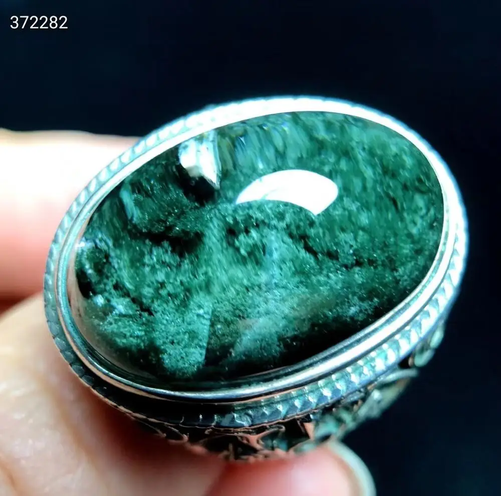 

Certificate Natural Green Phantom Quartz Crystal Adjustable Ring 23*16mm 925 Silver Round Sphere Love Anniversary Gift AAAAA